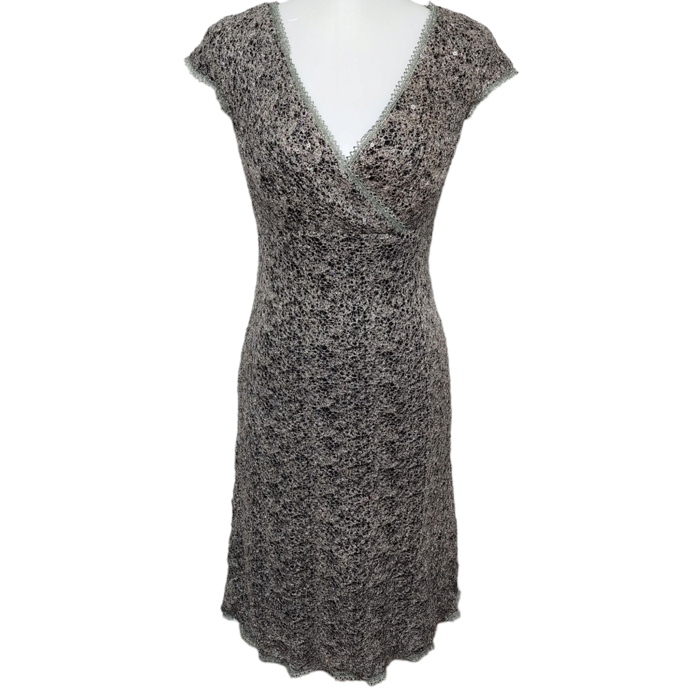 Tadashi collection silver tinsel sequin bias midi dress size medium